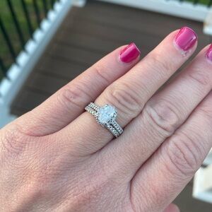 Natural diamond wedding band and engagement ring